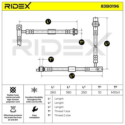 Brake Hose RIDEX 83B0196 83B0196 - photo 1