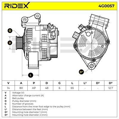 Alternator RIDEX 4G0057 4G0057 - photo 7