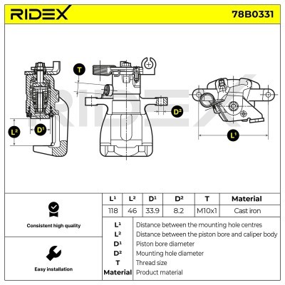 Brake Caliper RIDEX 78B0331 78B0331 - photo 2