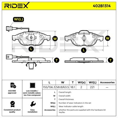 Brake Pads Set RIDEX 402B1314 402B1314 - photo 7