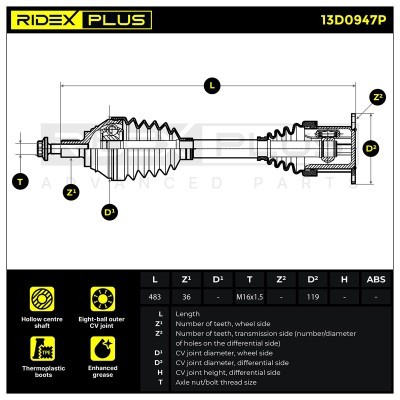 Drive Shaft RIDEX 13D0947P 13D0947P - photo 8