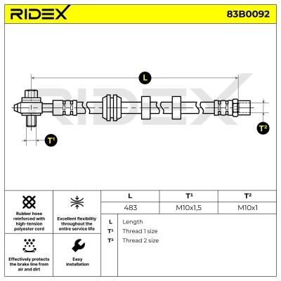 Brake Hose RIDEX 83B0092 83B0092 - photo 2