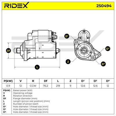Starter RIDEX 2S0494 2S0494 - photo 6