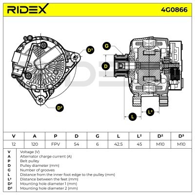 Alternator RIDEX 4G0866 4G0866 - photo 7