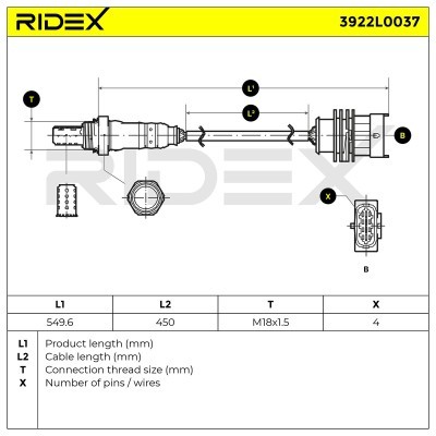 Lambda (Oxygen) Sensor RIDEX 3922L0037 3922L0037 - photo 5