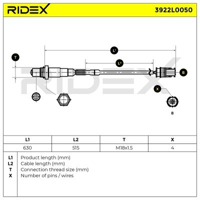 Lambda (Oxygen) Sensor RIDEX 3922L0050 3922L0050 - photo 6