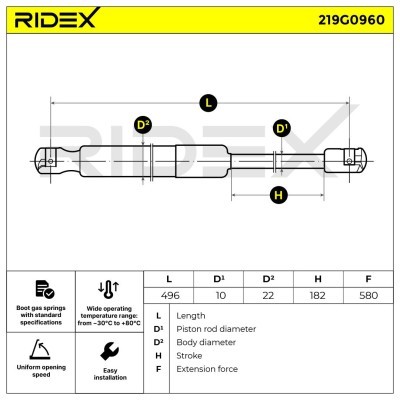 Gas Spring, boot-/cargo area RIDEX 219G0960 219G0960 - photo 6