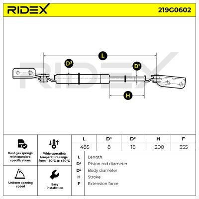 Gas Spring, boot-/cargo area RIDEX 219G0602 219G0602 - photo 11
