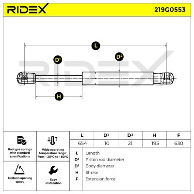 Gas Spring, boot-/cargo area RIDEX 219G0553 219G0553 - photo 7