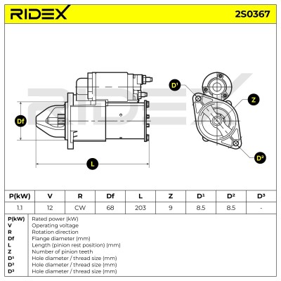 Starter RIDEX 2S0367 2S0367 - photo 6