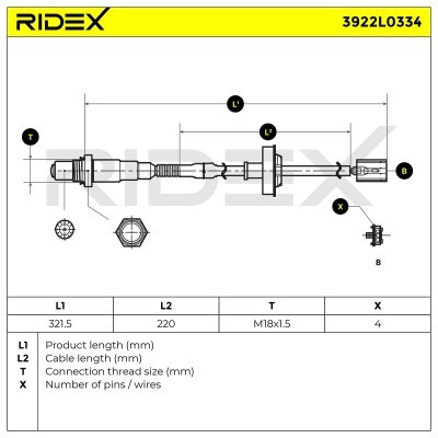 Lambda (Oxygen) Sensor RIDEX 3922L0334 3922L0334 - photo 6