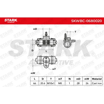 Wheel Brake Cylinder Stark SKWBC-0680020 SKWBC-0680020 - photo 5
