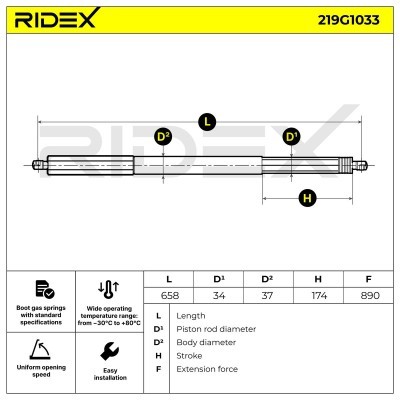 Gas Spring, boot-/cargo area RIDEX 219G1033 219G1033 - photo 6