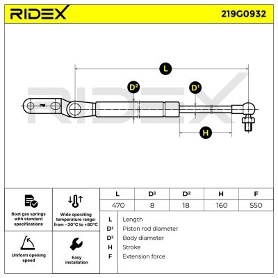 Gas Spring, boot-/cargo area RIDEX 219G0932 219G0932 - photo 7