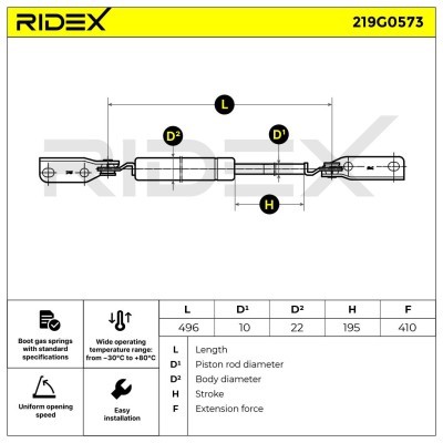 Gas Spring, boot-/cargo area RIDEX 219G0573 219G0573 - photo 6