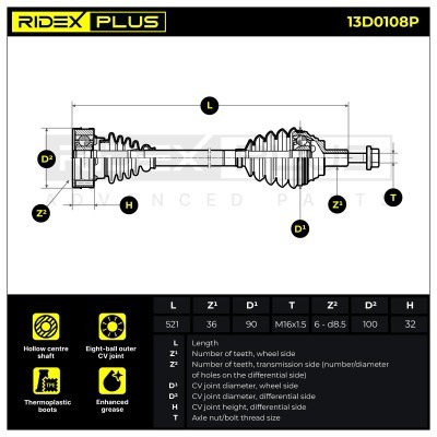 Drive Shaft RIDEX 13D0108P 13D0108P - photo 3