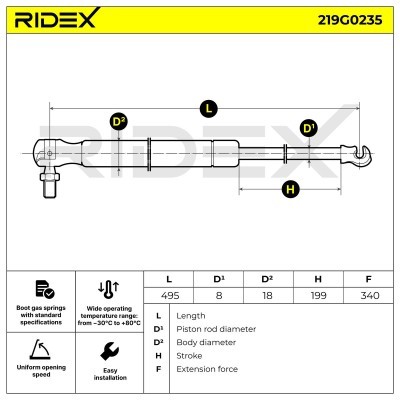 Gas Spring, boot-/cargo area RIDEX 219G0235 219G0235 - photo 7
