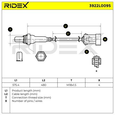 Lambda (Oxygen) Sensor RIDEX 3922L0095 3922L0095 - photo 6