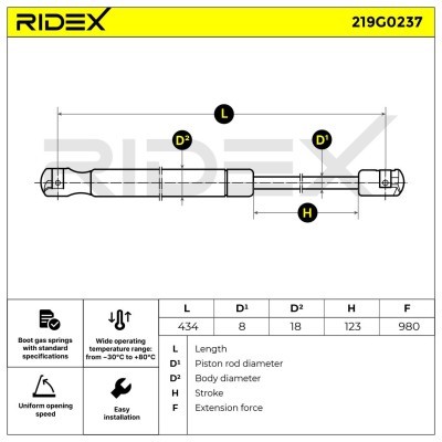 Gas Spring, boot-/cargo area RIDEX 219G0237 219G0237 - photo 6