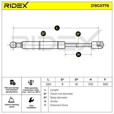 Gas Spring, boot-/cargo area RIDEX 219G0776 219G0776 - photo 6
