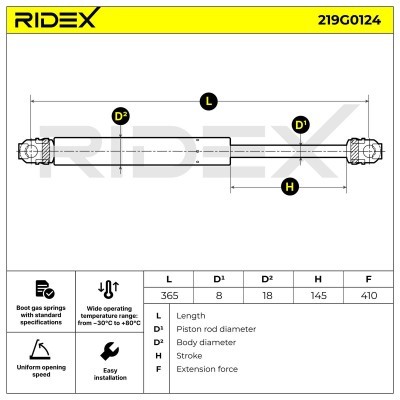 Gas Spring, boot-/cargo area RIDEX 219G0124 219G0124 - photo 7