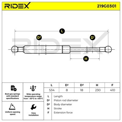 Gas Spring, boot-/cargo area RIDEX 219G0301 219G0301 - photo 7