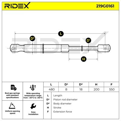 Gas Spring, boot-/cargo area RIDEX 219G0161 219G0161 - photo 4