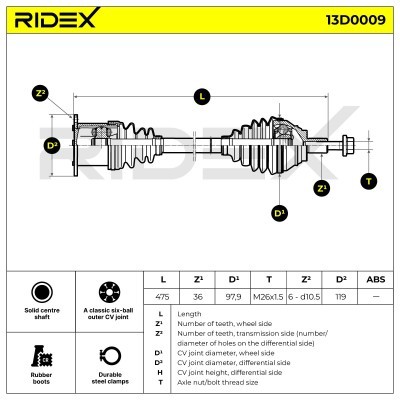 Drive Shaft RIDEX 13D0009 13D0009 - photo 5