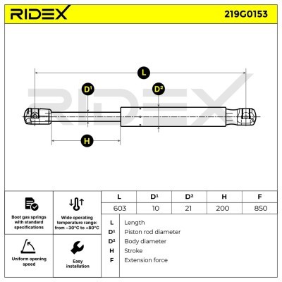 Gas Spring, boot-/cargo area RIDEX 219G0153 219G0153 - photo 8