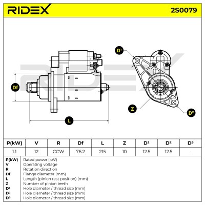 Starter RIDEX 2S0079 2S0079 - photo 6