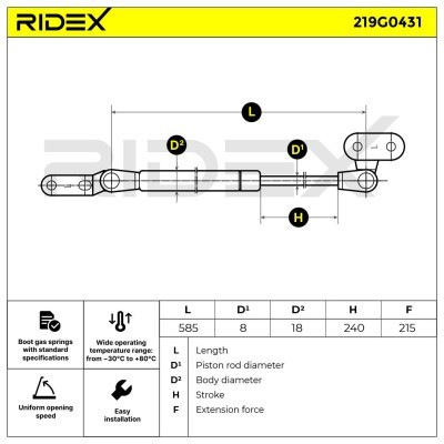 Gas Spring, boot-/cargo area RIDEX 219G0431 219G0431 - photo 7