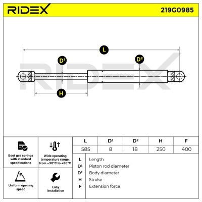 Gas Spring, boot-/cargo area RIDEX 219G0985 219G0985 - photo 6