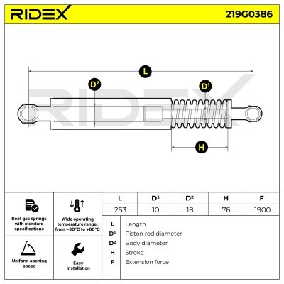 Gas Spring, boot-/cargo area RIDEX 219G0386 219G0386 - photo 5