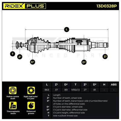 Drive Shaft RIDEX 13D0328P 13D0328P - photo 3