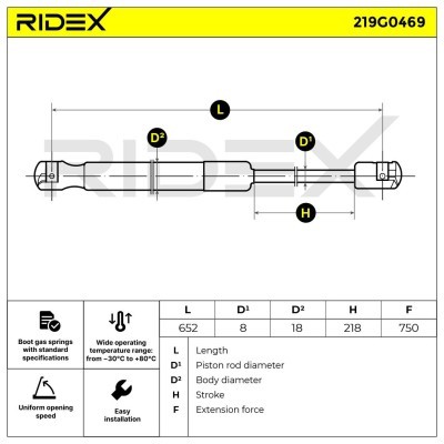 Gas Spring, boot-/cargo area RIDEX 219G0469 219G0469 - photo 6