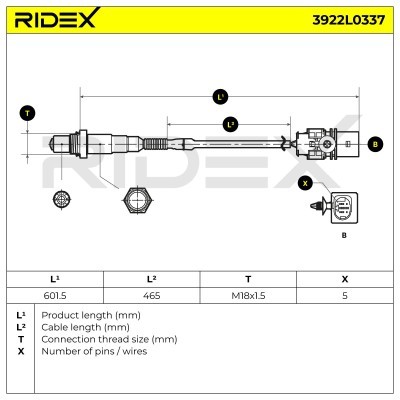 Lambda (Oxygen) Sensor RIDEX 3922L0337 3922L0337 - photo 6