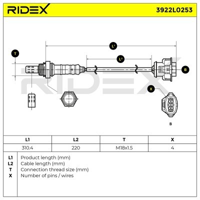 Lambda (Oxygen) Sensor RIDEX 3922L0253 3922L0253 - photo 8