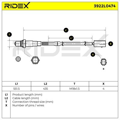 Lambda (Oxygen) Sensor RIDEX 3922L0474 3922L0474 - photo 6
