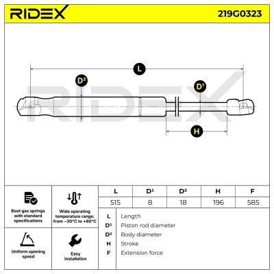 Gas Spring, boot-/cargo area RIDEX 219G0323 219G0323 - photo 7