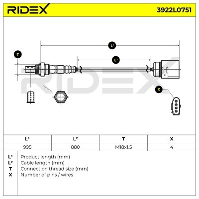 Lambda (Oxygen) Sensor RIDEX 3922L0751 3922L0751 - photo 3