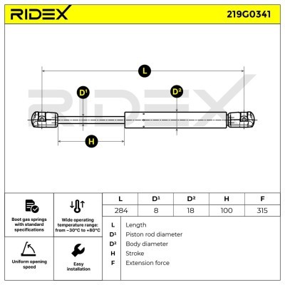 Gas Spring, boot-/cargo area RIDEX 219G0341 219G0341 - photo 5