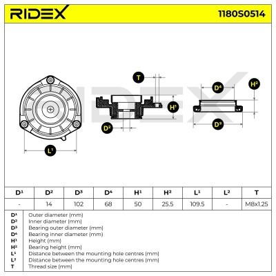 Strut Support Bearing Front RIDEX 1180S0514 1180S0514 - photo 5
