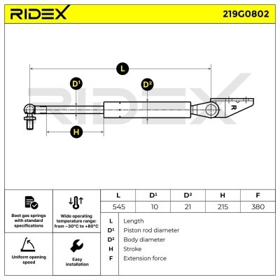 Gas Spring, boot-/cargo area RIDEX 219G0802 219G0802 - photo 7