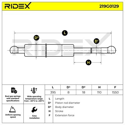 Gas Spring, boot-/cargo area RIDEX 219G0129 219G0129 - photo 7