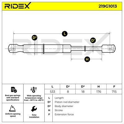 Gas Spring, boot-/cargo area RIDEX 219G1013 219G1013 - photo 6