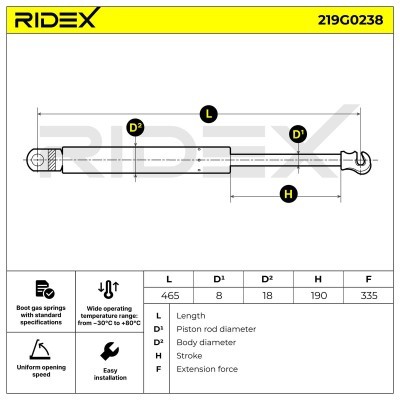 Gas Spring, boot-/cargo area RIDEX 219G0238 219G0238 - photo 7