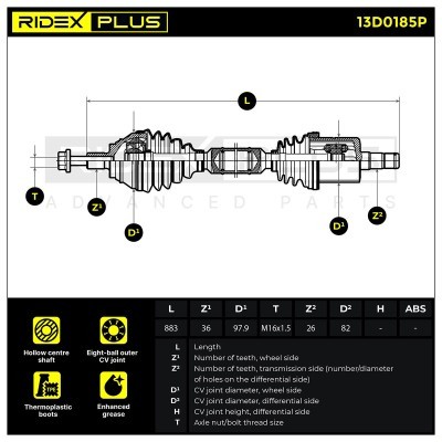 Drive Shaft RIDEX 13D0185P 13D0185P - photo 2
