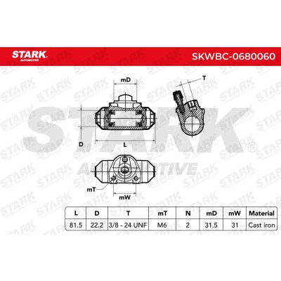 Wheel Brake Cylinder Stark SKWBC-0680060 SKWBC-0680060 - photo 5