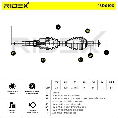 Drive Shaft RIDEX 13D0196 13D0196 - photo 6