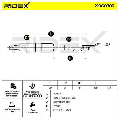 Gas Spring, boot-/cargo area RIDEX 219G0703 219G0703 - photo 6